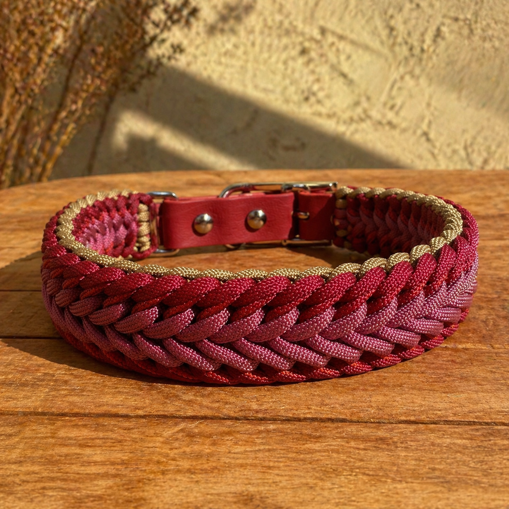 Handmade Rustic Paracord Collar - Very Berry