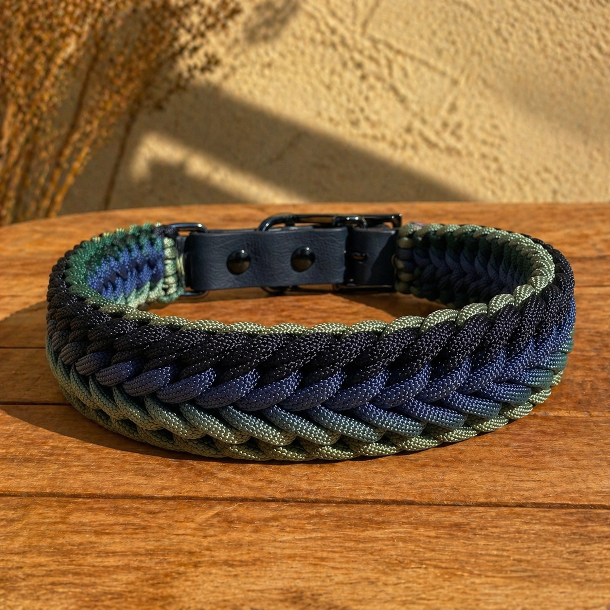 Handmade Rustic Paracord Collar - Blues & Green